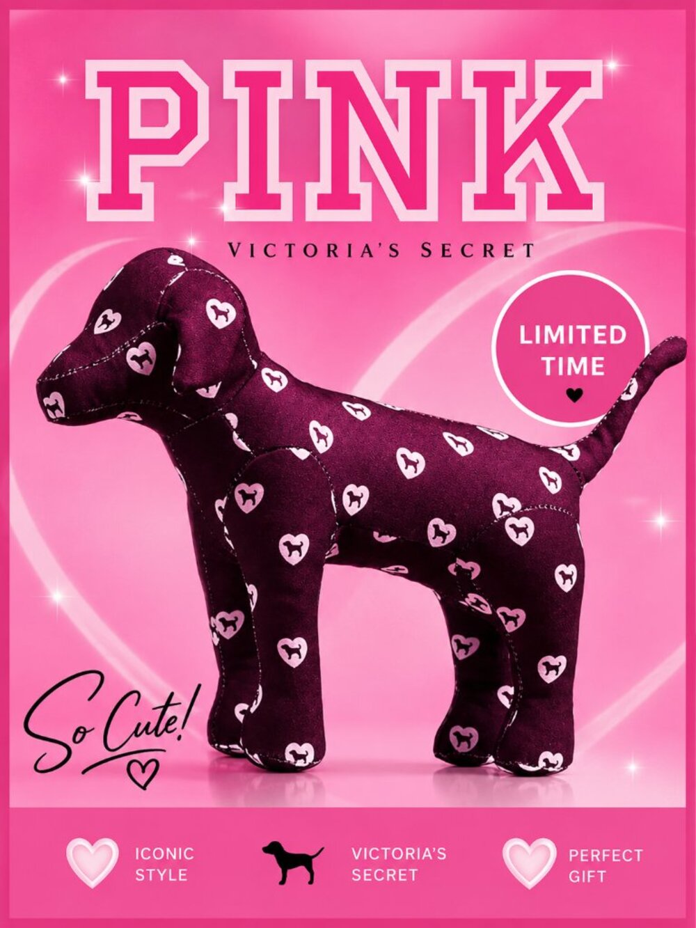 Victoria's Secret Pink Hearts Dog Plush Toy 2026 - Picture 1 of 7